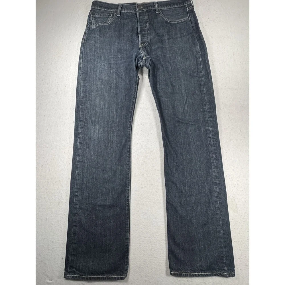 Levis 501 Jeans Men 34x32 Button Fly Dark Wash‎ Blue Denim Straight Original Fit